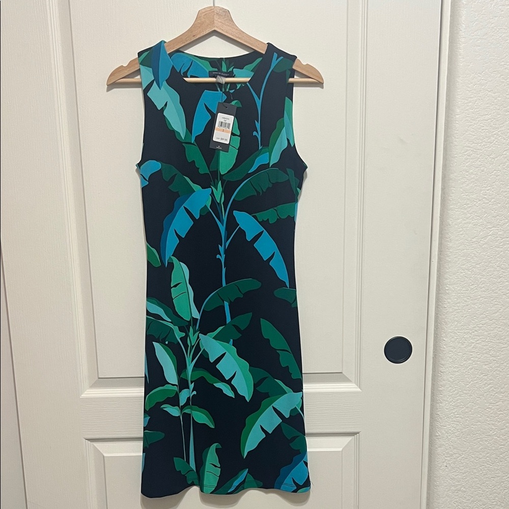 Tommy Hilfiger Black and Green Leaf Print Midi Dress